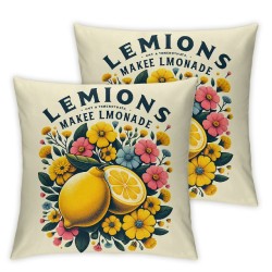 Ulloord Throw Pillow Cover, Yellow Fruit Summer Floral Leaves Cushion Cover for Car RV Camper Office,Black White Pillowcase Outdoor Pillow Cover