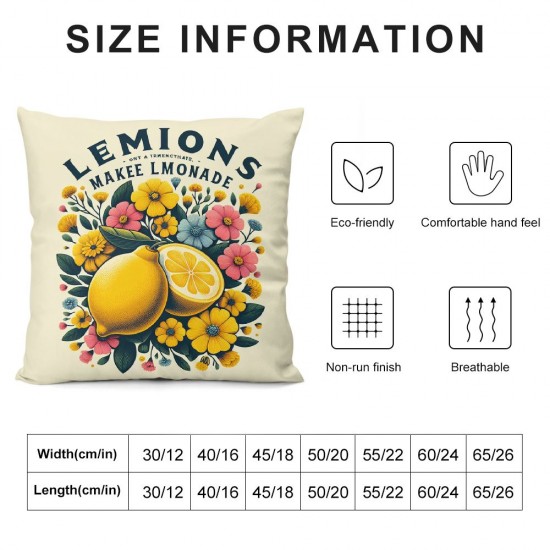 Ulloord Throw Pillow Cover, Yellow Fruit Summer Floral Leaves Cushion Cover for Car RV Camper Office,Black White Pillowcase Outdoor Pillow Cover