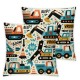 Ulloord Boys Blue Pillow Covers , Cute Yellow Pillow Cases Cushion Covers Construction Vehicle Square Cushion Cases for Bedroom