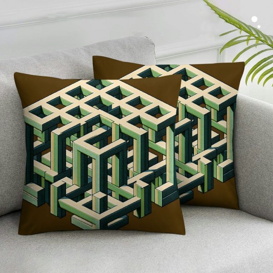 Ulloord Double Sides Print Pillow Cover, Geometry Pillowcase Soft Square Cushion Case,Green Brown Grey Square Throw Pillow Cover for Decoration