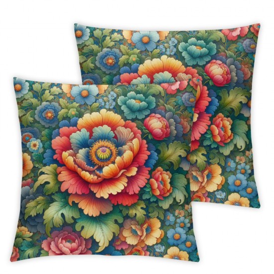 Ulloord Retro Orange Flower Pillow Cover Reversible Print Floral Square Throw Pillow Cover for Bed or Sofa Style Plants Decorative Cushion Cover