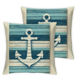 Ulloord White Pillow Cover Reversible Print Nautical Theme Sea Adventure Square Throw Pillow Cover for Bed or Sofa Decor Retro Wooden Board Decorative Cushion Cover