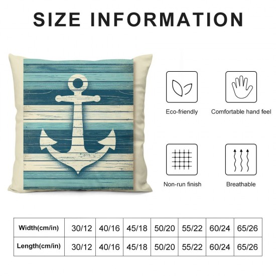 Ulloord White Pillow Cover Reversible Print Nautical Theme Sea Adventure Square Throw Pillow Cover for Bed or Sofa Decor Retro Wooden Board Decorative Cushion Cover