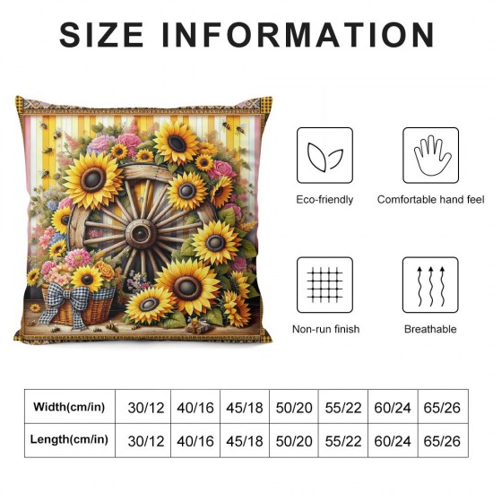 Ulloord Sunflower Pillow Cover Pillow Case for Bedroom Couch Office Rustic Country Style Floral Cushion Cover for Girls Kids Women