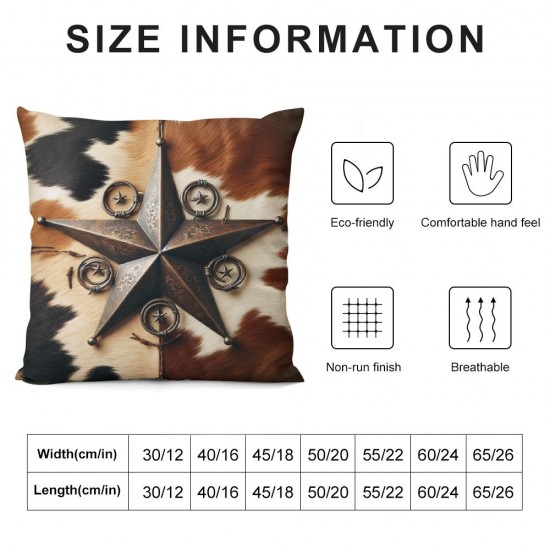 Ulloord Cow Skin Print Pillow Cover Wooden Board Farmhouse Style Decorative Pillow Cover Double Sides Print Retro Star Throw Pillow Cover for Living Room Couch,Single Pack