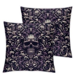 Ulloord Happy Halloween Theme Pillow Cover,Nordic Style Purple Reversible Print Cushion Cover,Skull BOH Flowers Couch Pillow Cover for Bed or Sofa