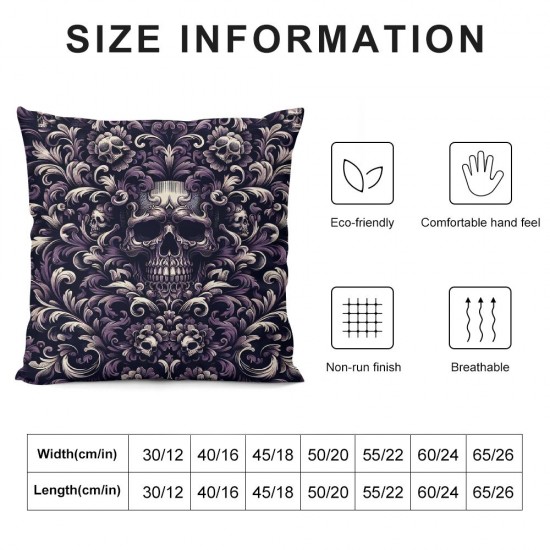 Ulloord Happy Halloween Theme Pillow Cover,Nordic Style Purple Reversible Print Cushion Cover,Skull BOH Flowers Couch Pillow Cover for Bed or Sofa