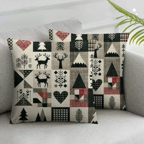 Ulloord Hunting Theme Pillow Cover Reversible Print Square Throw Pillow Cover for Bed or Sofa Decor Rustic Plaid Decorative Cushion Cover,