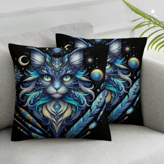 Ulloord Cat Pillow Cover Blue Cushion Cover for Kids Teens Adults Starry Galaxy Cute Animal Cushion Case for Living Room