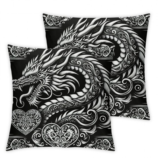 Ulloord Dragon Pillow Covers for Couch Sofa Bed White Pillow Covers Pillowcase Cushion Case Black Outdoor Pillow Covers