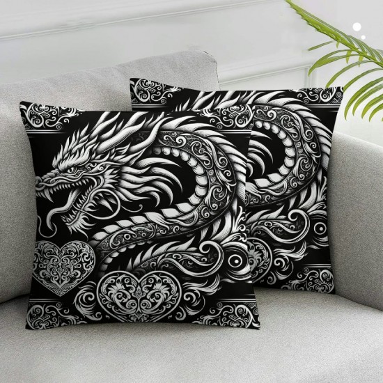 Ulloord Dragon Pillow Covers for Couch Sofa Bed White Pillow Covers Pillowcase Cushion Case Black Outdoor Pillow Covers