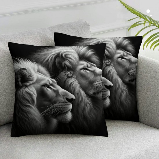 Ulloord Jungle Lion Throw Pillow Cover Black Gray Cushion Cover for Kids Teens Adults Modern Simple Style Fashion Pillow Case for Housewarming Couch