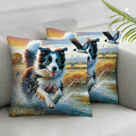 Ulloord Cartoon Dog Duck Throw Pillow Cover " House Pet Soft Square Cushion Case Splash of Water Pillowcase for Bedroom Decor Reed Plant Sunny Sky Pillowcase,Single Pack