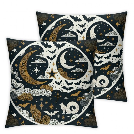 Ulloord Happy Halloween Throw Pillow Covers  for Kids Boys Girls Yellow Cartoon Bats Pillow Cases Black Night Stars Moons Cushion Cover Bat Wildlife Pillow Covers for Couch Sofa