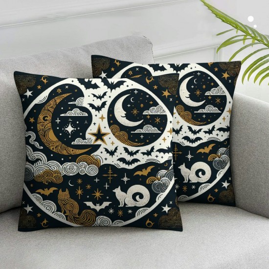 Ulloord Happy Halloween Throw Pillow Covers  for Kids Boys Girls Yellow Cartoon Bats Pillow Cases Black Night Stars Moons Cushion Cover Bat Wildlife Pillow Covers for Couch Sofa