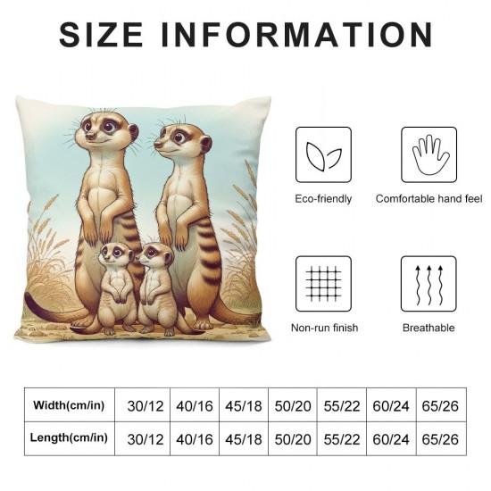 Ulloord Cute Meerkats Throw Pillow Covers  Kids Cartoon Animals Cushion Covers for Couch Sofa African Tropical Wildlife Decorative Pillowcases Blue White Grid Outdoor Pillows Covers