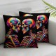 Watercolor Skull Cushion Cover Black Romantic Rose Flower Plant Throw Pillow Cover for Outdoors Chair Office Colorful Skull Print Cushion Case for Bedroom Car Party Couch