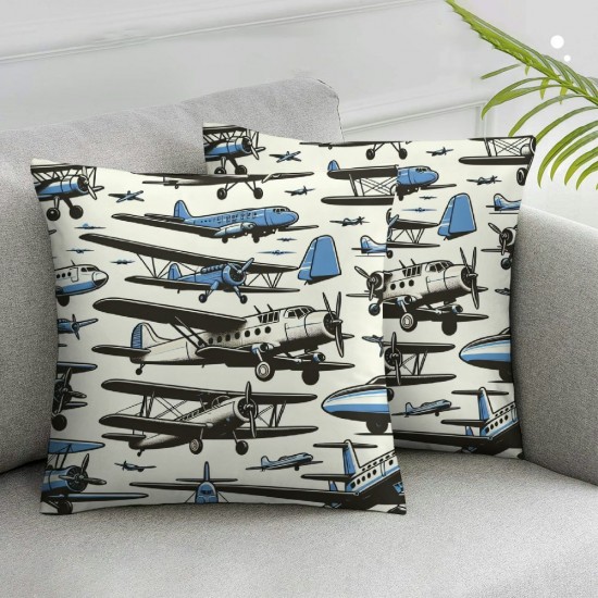 Ulloord Pillow Cover Airplane Throw Pillow Cover Case,Blue Helicopter Print Square Cushion Cover Set for Boys Bedroom Living Room