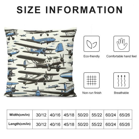 Ulloord Pillow Cover Airplane Throw Pillow Cover Case,Blue Helicopter Print Square Cushion Cover Set for Boys Bedroom Living Room