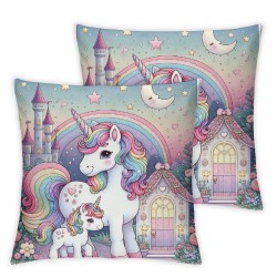 Theme Pillow Cover Girls Room Decor,Dreamy Camper Cushion Cover for Couch Sofa Bed,Pink Galaxy Starry Sky Pillowcase Outdoor Pillow Cover for Kids Adults