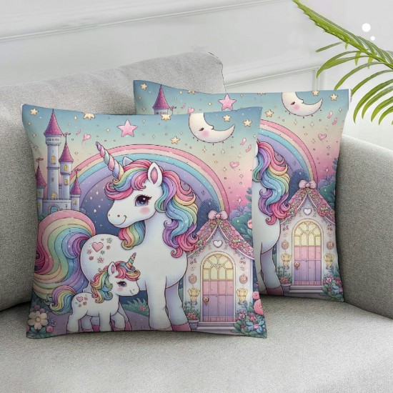 Theme Pillow Cover Girls Room Decor,Dreamy Camper Cushion Cover for Couch Sofa Bed,Pink Galaxy Starry Sky Pillowcase Outdoor Pillow Cover for Kids Adults