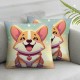 Ulloord Kawaii Corgi Throw Pillow Cover,Watercolor Cartoon Dog Cute Farmhouse Puppy Cushion Cover  for Camper Office,Colorful Rainbow Cloud Starry Sky Pillowcase Outdoor Pillow Cover Single Pack