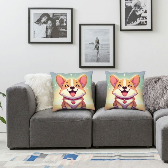 Ulloord Kawaii Corgi Throw Pillow Cover,Watercolor Cartoon Dog Cute Farmhouse Puppy Cushion Cover  for Camper Office,Colorful Rainbow Cloud Starry Sky Pillowcase Outdoor Pillow Cover Single Pack