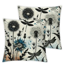 Blue Pillow Cover for Living Room Decor Rustic Farm Plants Botanical Square Soft Throw Pillow Watercolor Flowers Decorative Cushion Cover,Single Pack,White