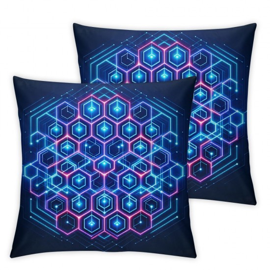 Ulloord  Hexagon Reversible Print Pillow Cover  for Bed or Sofa,Purple Blue Neon Light Diamond  Cushion Cover,Honeycomb Design Art Geometric Single Pack Couch Pillow Cover