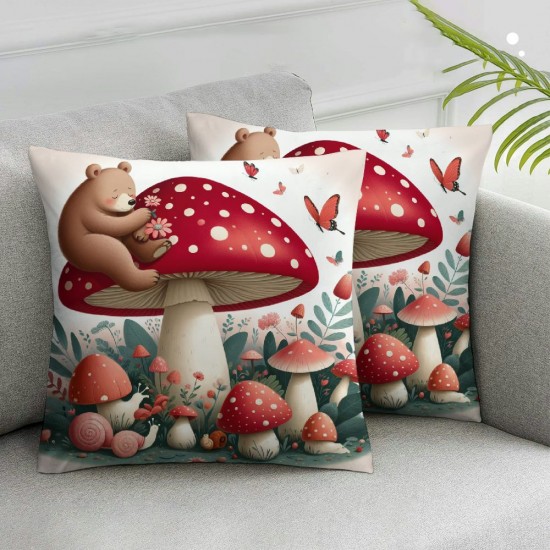 Mushroom Throw Pillow Covers Colorful Butterfly Watercolor Plants Pillow Cases for Kids Boys Girls Cute Cartoon Rustic Style Cushion Covers for Bed RV