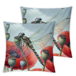 Poppy Flowers Cushion Cover Wild Throw Pillow Cover for Outdoors Chair Office Red Floral Cushion Case for Bedroom Car Party Couch