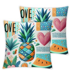 Ulloord Summer Fruits Theme Pillow Covers Colorful Rustic Pineapple Botanical Soft Throw Pillow Covers for RV Party Fruits Love Heart Print Cushion Covers for Living Room Couch Decor