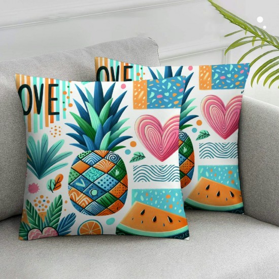 Ulloord Summer Fruits Theme Pillow Covers Colorful Rustic Pineapple Botanical Soft Throw Pillow Covers for RV Party Fruits Love Heart Print Cushion Covers for Living Room Couch Decor