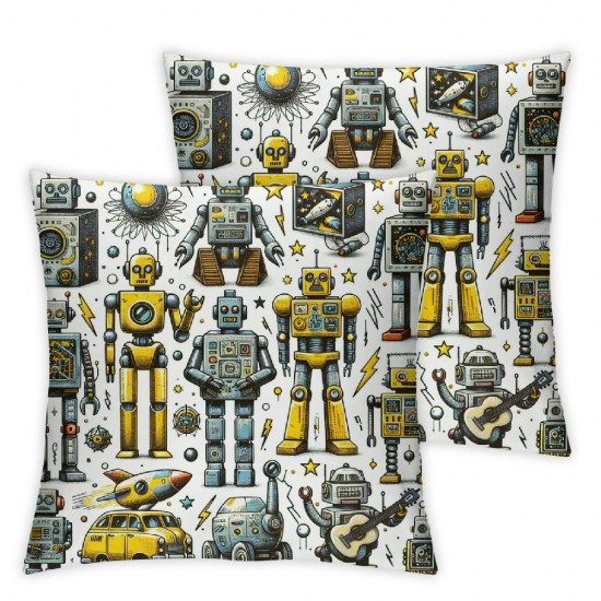 Ulloord Cartoon Robot Pillow Covers for Couch Sofa Bed Screw Tools Pillow Covers Vintage Robots Theme Pillowcase Cushion Case Lightning Print Outdoor Pillow Covers