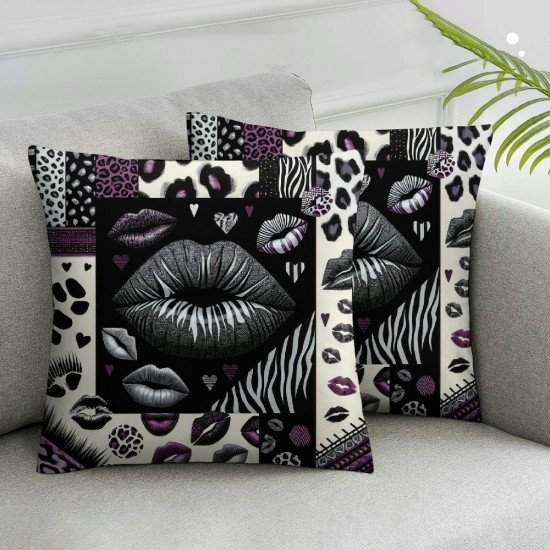 Ulloord  White Lips Pillow Cover,Black White Zebra Print Reversible Print Cushion Cover,Purple Leopard Print Couch Pillow Cover for Bed or Sofa