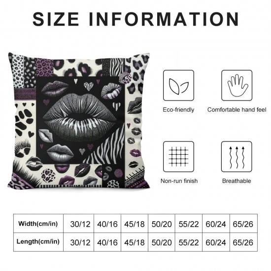 Ulloord  White Lips Pillow Cover,Black White Zebra Print Reversible Print Cushion Cover,Purple Leopard Print Couch Pillow Cover for Bed or Sofa