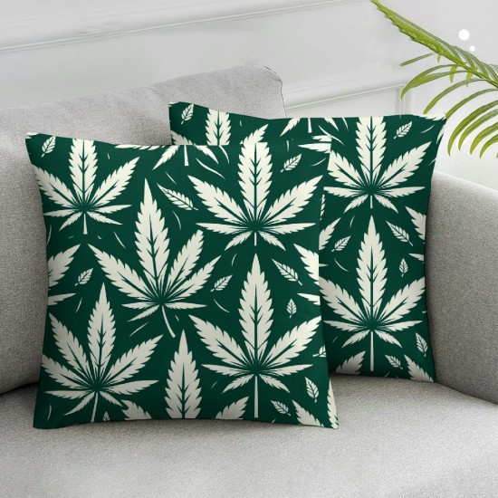 Ulloord Pillow Cover for Home Bed White Leaf Plant Decor Cushion Cover Style Print Green Cushion Case for Party Housewarming Office RV