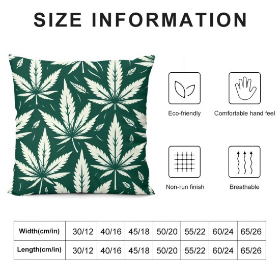 Ulloord Pillow Cover for Home Bed White Leaf Plant Decor Cushion Cover Style Print Green Cushion Case for Party Housewarming Office RV