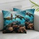 Ulloord 3D Turtle Couple Pillow Cover Reversible Print Colorful Seaweed Coral Rustic Plants Square Throw Pillow Cover for Bed or Sofa Decor Sea Adventure Decorative Cushion Cover