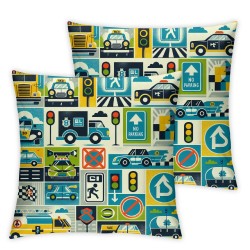 Kids Police Car Pillow Covers, Emergency Vehicles Fire Truck Pillow Cases ,Black White Check Geoemtry Square Cushion Covers Set for Bedroom Living Room