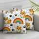 Lovely Dog Decorative Square Throw Pillow Cover Watercolor Rainbow Paw Print Pillow Cover for Living Room RV Cushion Case