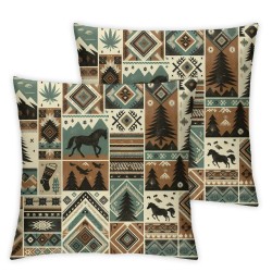 Ulloord Boho Style Cushion Case Pillow Cover for Living Room Geometry Patchwork Plaid Grid Decorative Square Pillow Case for Home Bed Sofa Couch,