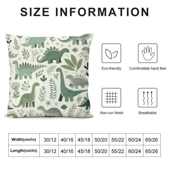 Ulloord Cartoon Dinosaur Pillow Covers for Couch Sofa Bed,Kids Watercoloor Footprints Pillow Cases Cushion Covers,Wild Animal Plant Square Cushion Cases Set for Bedroom Living Room