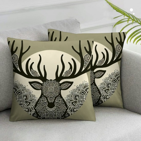 Ulloord Deer Head Romantic Hidden Zipper Home Sofa Decorative Throw Pillow Cover Cushion Case Square Design Printed Pillowcase