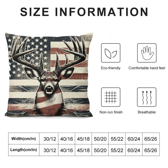 Ulloord American Flag Reversible Print Pillow Cover,Deer Antlers Brown uflage Pillowcase Soft Square Cushion Case, Branches Leaves Stars Throw Pillow Cover Single Pack