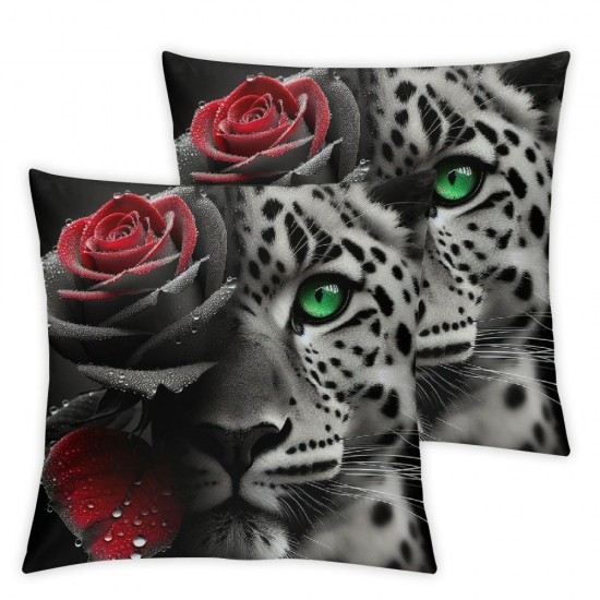 Ulloord Pillow Case Cover Single Pack,African Wildlife Animal Soft Square Pillow Cover,Red Rose Flowers Decorative Throw Couch Sofa Pillow Cover,Double Sides Print