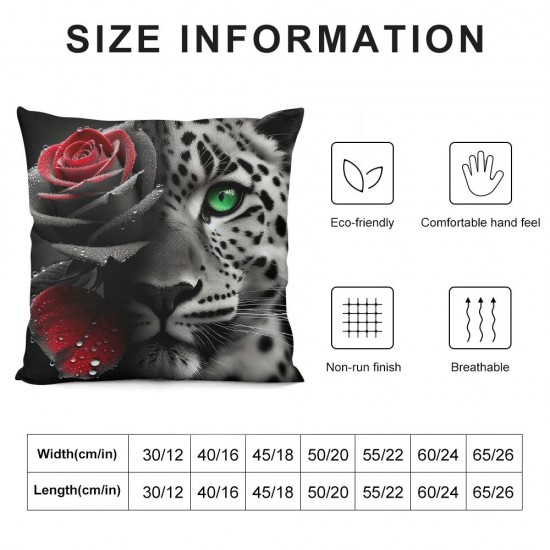 Ulloord Pillow Case Cover Single Pack,African Wildlife Animal Soft Square Pillow Cover,Red Rose Flowers Decorative Throw Couch Sofa Pillow Cover,Double Sides Print