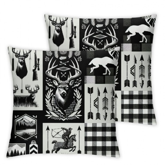 Ulloord Deer Antlers Pillow Cover  for Bed or Sofa,Grey and Black Plaid Print Reversible Print Cushion Cover Super Soft,Animal Camouflage Single Pack Couch Pillow Cover