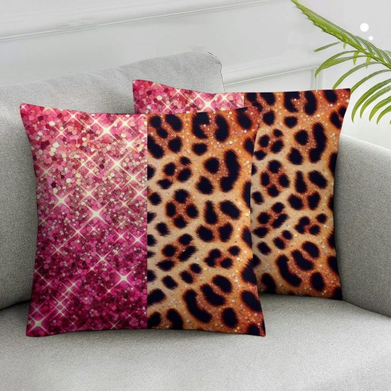 Ulloord  Pink Sequin Print Pillow Cover  Single Pack,Retro Leopard Print Farm Decor Cushion Cover for Car RV Camper Office,Wild Animal Cheetah Skin Pillowcase Outdoor Pillow Cover for Kids