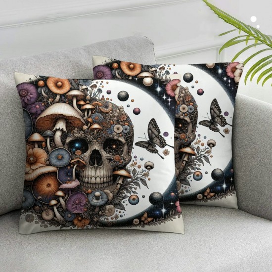 Ulloord Skull Pillow Cover Style Cushion Case for Office Bedroom Flower Plant Square Pillow Case for Sofa Couch Reversible Print